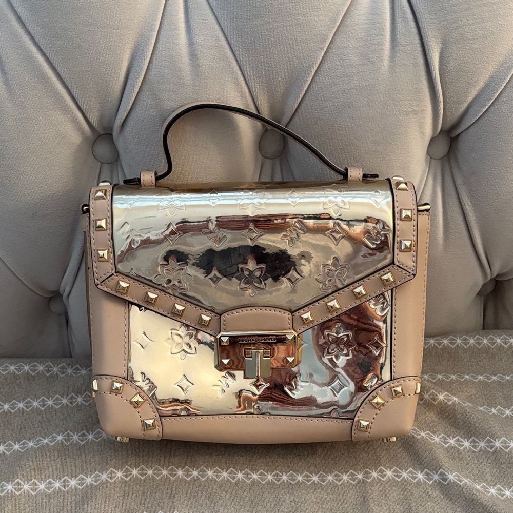 Michael Kors Floral Embossed Gold Handbag